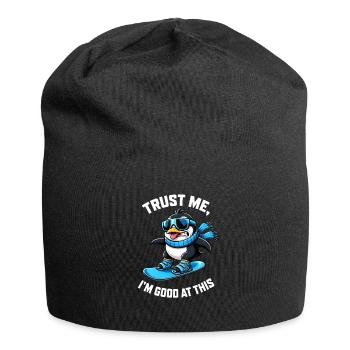 Pinguin auf Snowboard Wintersport Spruch - Jersey-Beanie - Schwarz - Vorne
