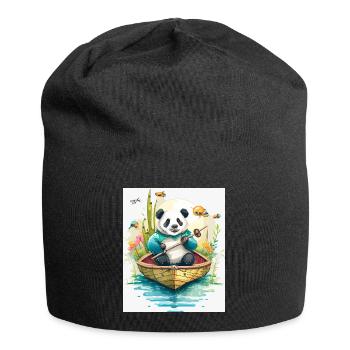 Panda-Ruderboot in Blüte - Jersey-Beanie - Schwarz - Vorne