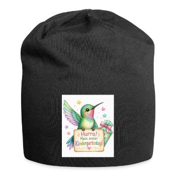 Hurra: Erster Kindergartenstart - Jersey-Beanie - Schwarz - Vorne