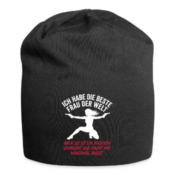 Beste Frau der Welt Verrückt Ehemann Spruch - Jersey-Beanie - Schwarz - Vorne