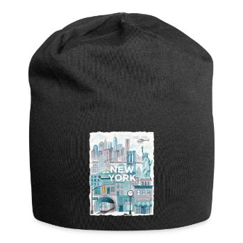 New York City Watercolor Skyline - Jersey-Beanie - Schwarz - Vorne