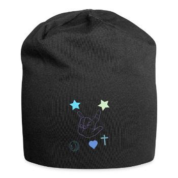 Rock hand with stars and heart - Jersey Beanie - black - Front
