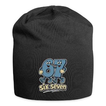 six seven | Zahlenduo 6 und 7 | Fröhliche Ziffern - Jersey-Beanie - Schwarz - Vorne