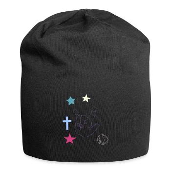 Hand signal with cross, stars and moon - Jersey Beanie - black - Front
