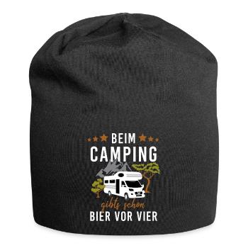 Beim Camping – Bier vor Vier! Wohnwagen - Jersey-Beanie - Schwarz - Vorne