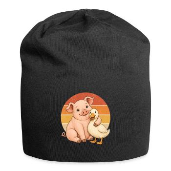 Schwein und Ente - Jersey-Beanie - Schwarz - Vorne