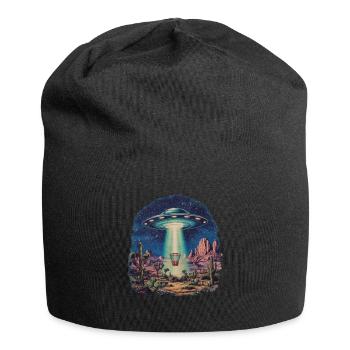 Disc Golf Basket UFO Desert Retro Vintage Sci-Fi Moti - Jersey Beanie - black - Front