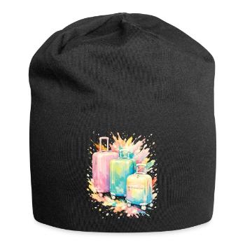 Travel Suitcase Pastel Colour Splash Art - Jersey Beanie - black - Front