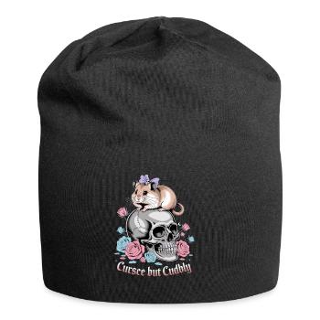 Curse But Cuddly Hamster On Skull - Jersey Beanie - black - Front