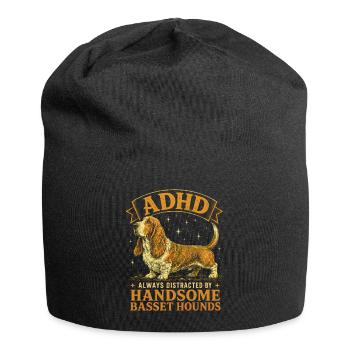 Funny Basset Hound Dog Breed ADHD - Jersey Beanie - black - Front
