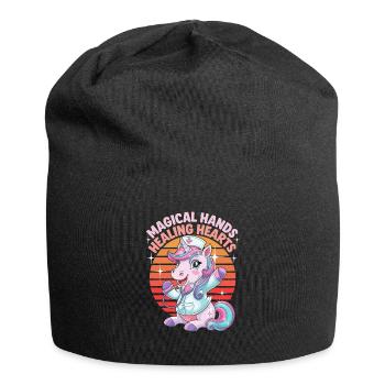 Magical Hands Healing Hearts Unicorn - Jersey Beanie - black - Front