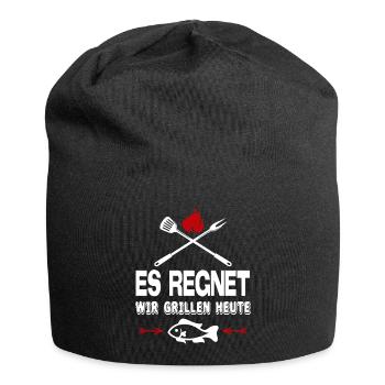 Es regnet Wir grillen heute Fisch Grillsprüche - Jersey-Beanie - Schwarz - Vorne
