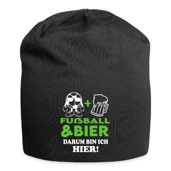 Fußball Fussball und Bier Darum bin ich hier - Jersey-Beanie - Schwarz - Vorne