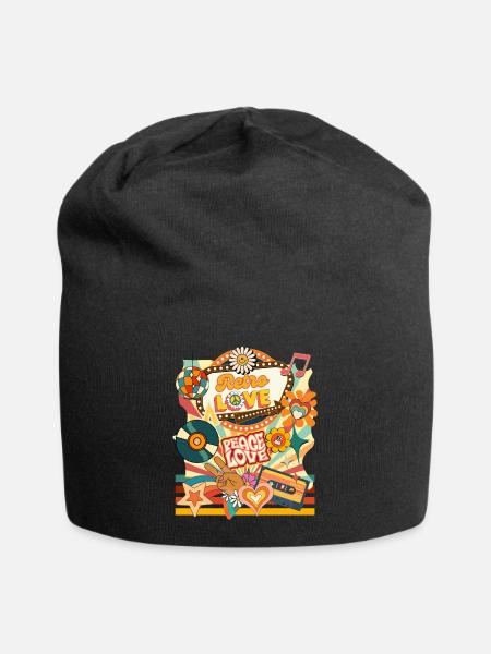 Retro Peace Love - Jersey-Beanie - Schwarz