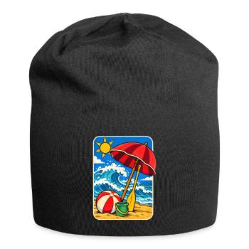 Retro Sunny Beach Day Illustration - Jersey-Beanie - Schwarz - Vorne