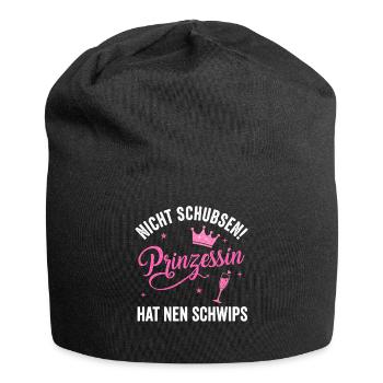 Prinzessin mit Krone und Sektglas in Pink Glitzer - Jersey-Beanie - Schwarz - Vorne