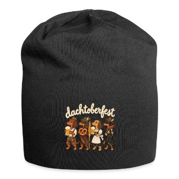 Dackel in Tracht mit Bier & Brezel - Jersey-Beanie - Schwarz - Vorne