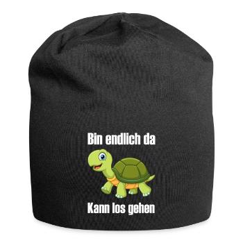 Bin endlich da kann los gehen lustige Schildkröte - Jersey-Beanie - Schwarz - Vorne