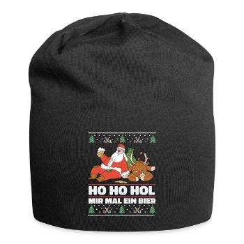 Ho Ho Hol – Weihnachtsmann und Rentier mit Bier - Jersey-Beanie - Schwarz - Vorne