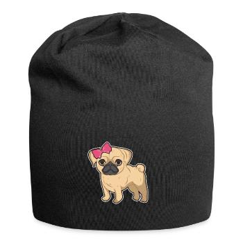 Pug girl bow pet dog cute gift - Jersey Beanie - black - Front
