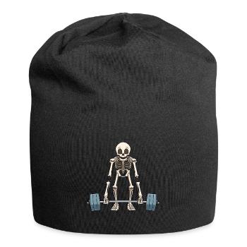 Funny skeleton weightlifting - Jersey Beanie - black - Front