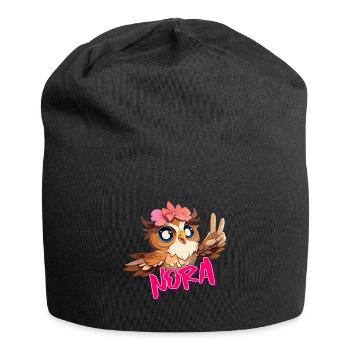 NORA - Schöner Mädchen Name mit süßer EULE - Jersey-Beanie - Schwarz - Vorne