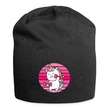 Muskel Einhorn Sonnenuntergang - Jersey-Beanie - Schwarz - Vorne