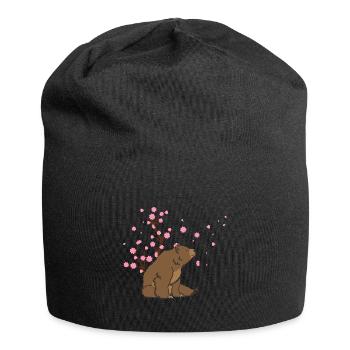 Kirschblüte Bär Japanische Sakura Blume - Jersey-Beanie - Schwarz - Vorne