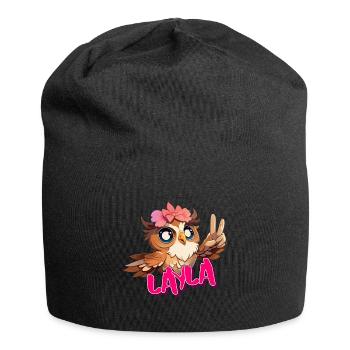 LAYLA - Schöner Mädchen Name mit süßer EULE - Jersey-Beanie - Schwarz - Vorne