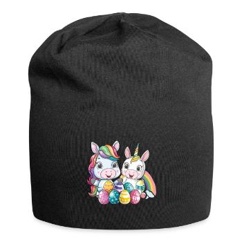 Einhorn Ostern für Kinder Regenbogen und Eier für - Jersey-Beanie - Schwarz - Vorne