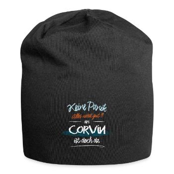 Corvin - Keine Panik. Alles wird gut - Jersey-Beanie - Schwarz - Vorne