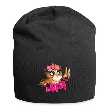 MINA - Schöner Mädchen Name mit süßer EULE - Jersey-Beanie - Schwarz - Vorne