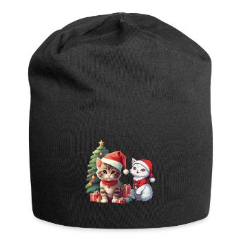 Christmas Weihnachten Katze Katzen Nikolaus Xmas - Jersey-Beanie - Schwarz - Vorne