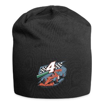 Thème de la voiture de course du 4e anniversaire pour les garçons - Bonnet en jersey - noir - Devant
