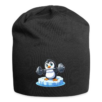 Pinguin Gewichtheber auf schmelzender Eisscholle - Jersey-Beanie - Schwarz - Vorne