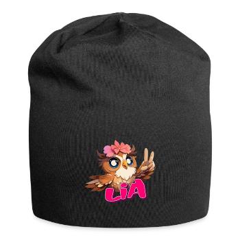 LIA - Beau nom de fille avec un hibou mignon - Bonnet en jersey - noir - Devant