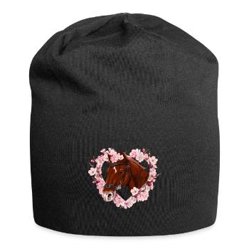 Cheval mignon avec coeur de fleur - Bonnet en jersey - noir - Devant