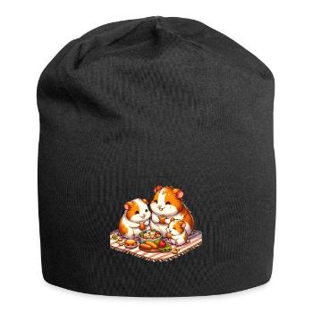 Meerschweinchen Familie Picknick im Freien - Jersey-Beanie - Schwarz - Vorne