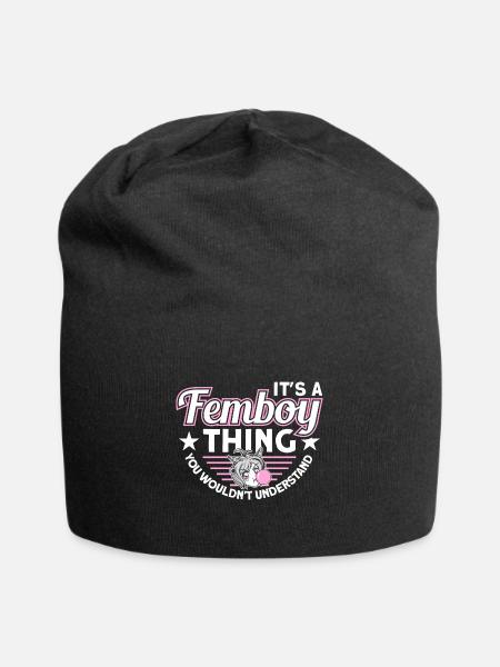 Crossdressing Anime Femboy - Jersey-Beanie - Schwarz