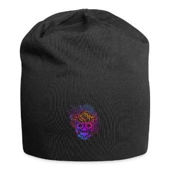 Colorful sugar skull mandala and flowers - Jersey Beanie - black - Front