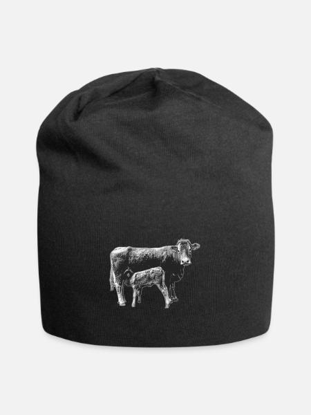 Kuh mit Kalb - Jersey-Beanie - Schwarz