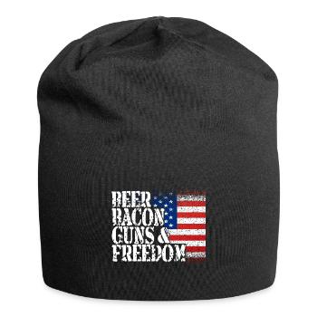 4. Juli: Bier, Speck, Pistole und Freiheit - Jersey-Beanie - Schwarz - Vorne