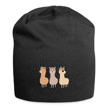 Drei Alpakas Lama Haustier Tier Geschenk - Jersey-Beanie - Schwarz - Vorne