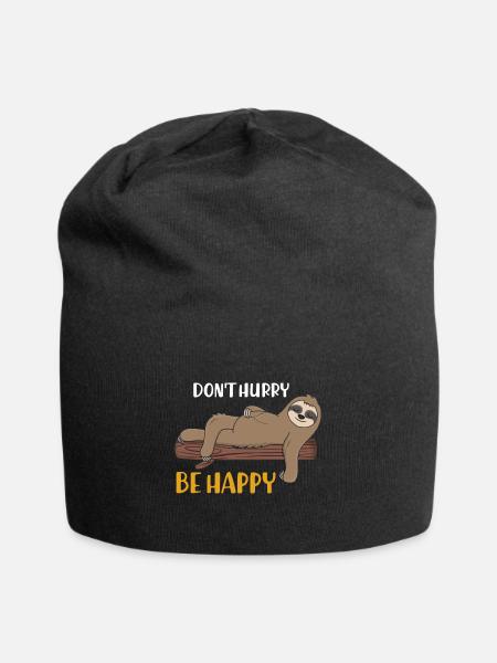 Dont Hurry Be Happy Faultier Schlafshirt - Jersey-Beanie - Schwarz