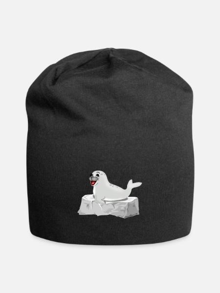 Lachende Robbe auf Fels - Jersey-Beanie - Schwarz