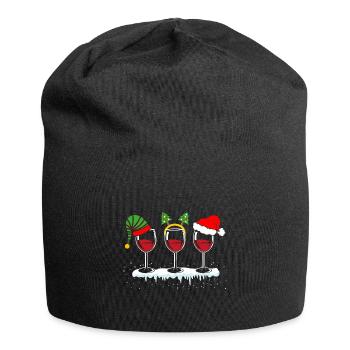 Weinglas Weihnachten - Jersey-Beanie - Schwarz - Vorne