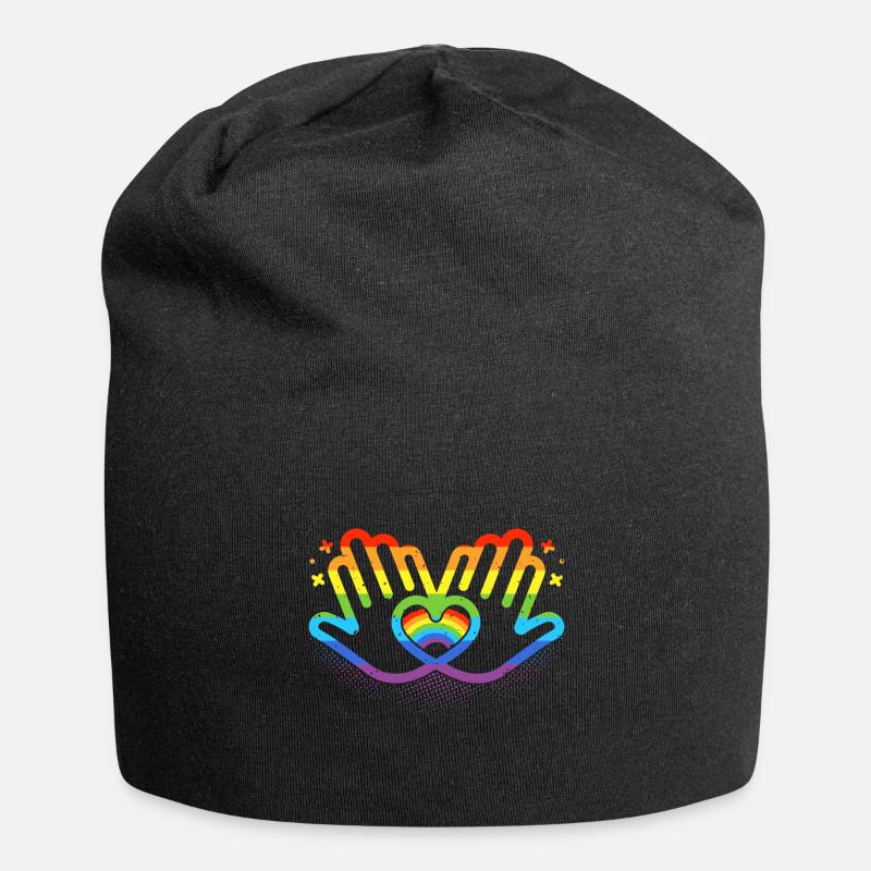 CSD LGBT Hände formen Regenbogen Herz Pride - Jersey-Beanie - Schwarz