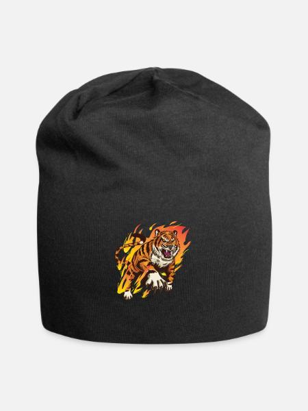 Tiger with flames - tiger lovers - Jersey Beanie - black