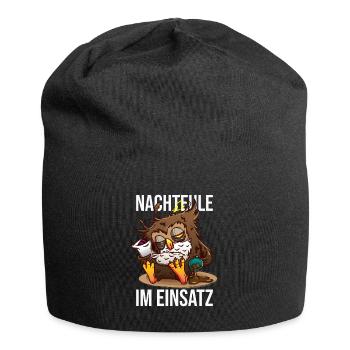 Nachteule Im Einsatz Müde Eule Nachtmensch - Jersey-Beanie - Schwarz - Vorne