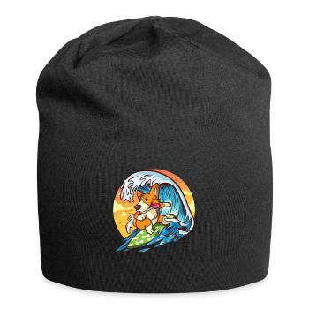 Surfing Corgi - Funny Cute Hawaiian Dog Surfer - Jersey Beanie - black - Front